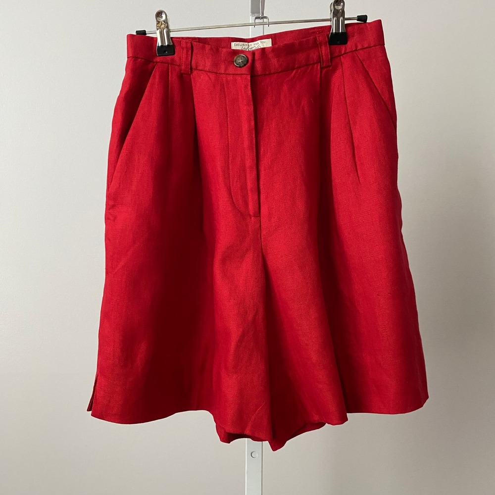 Lord & Taylor Linen Coastal Relaxed Pleated Bermuda Shorts 6P Red Summer Casual